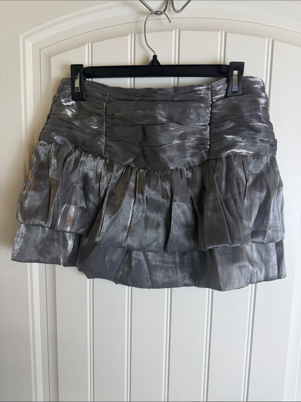 Forever 21 Metallic Silver Tiered Ruffle Mini Skirt